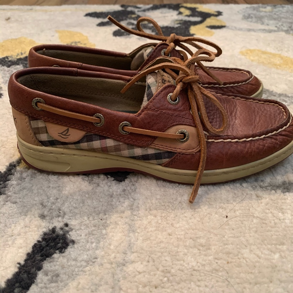Reddish Brown Plaid Sperry Boat Shoes Size 5.5